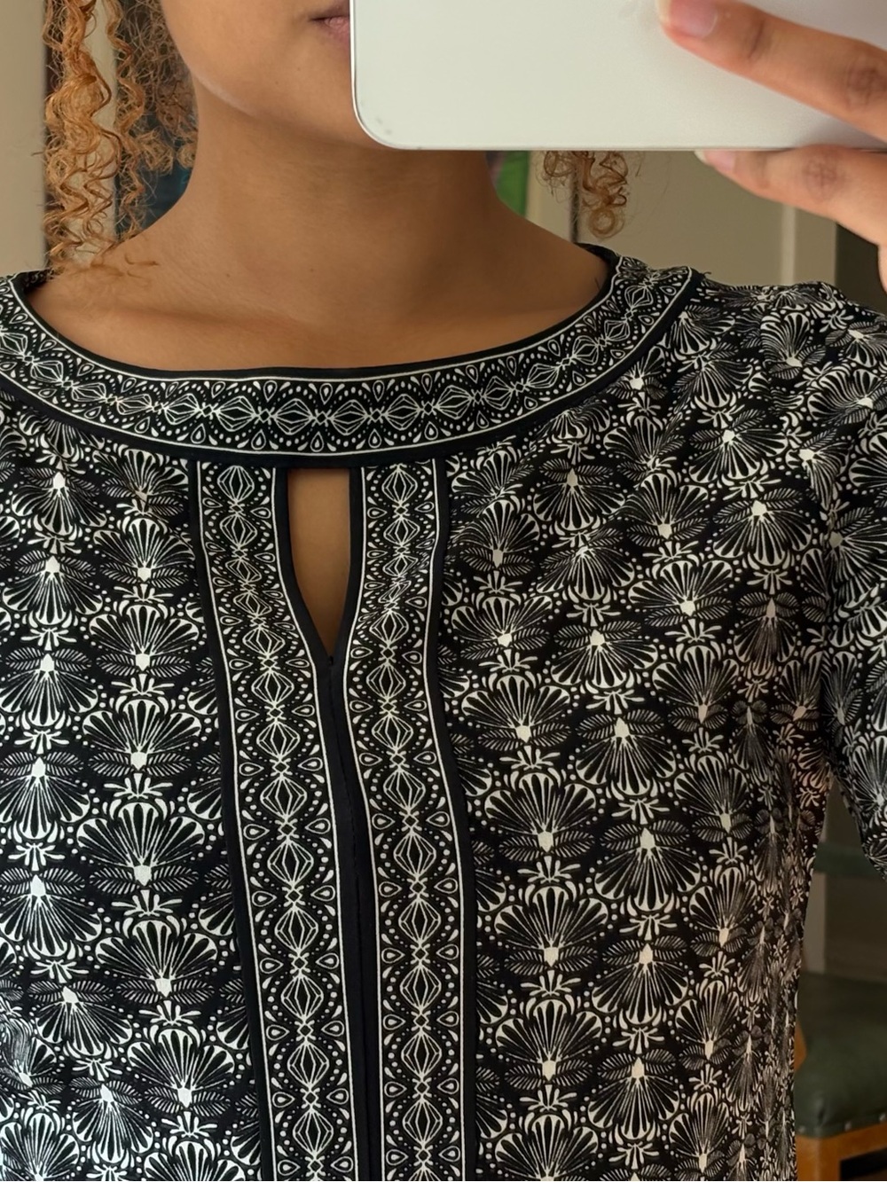Black & White Patterned Women’s Keyhole Dress